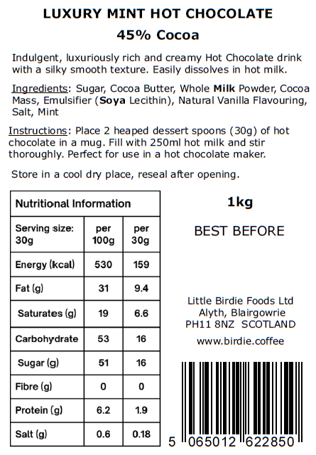 Mint Hot Chocolate 250g Pouch