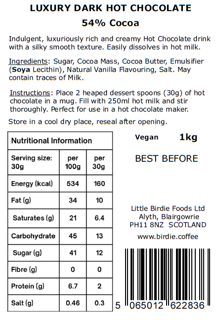 Dark Hot Chocolate 250g Pouch